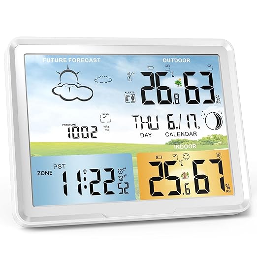Read more about the article Weather Station Wireless Indoor Outdoor Thermometer, Color Display Digital Thermometer Humidity Monitor with Atomic Clock
