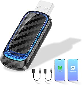 Wireless CarPlay Adapter & Android Auto Wireless Adapter – 2 in 1 Mini Adapter for Factory Wired CarPlay and Android Auto Cars, Ultra Low Delay, Multi-Color Ambient Light, Extension Cable USB C/A