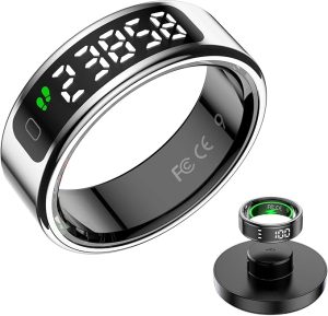 Smart Ring Health Tracker, Health Rings for Men & Women, Waterproof Fitness Tracker (LED Silver, 8#)